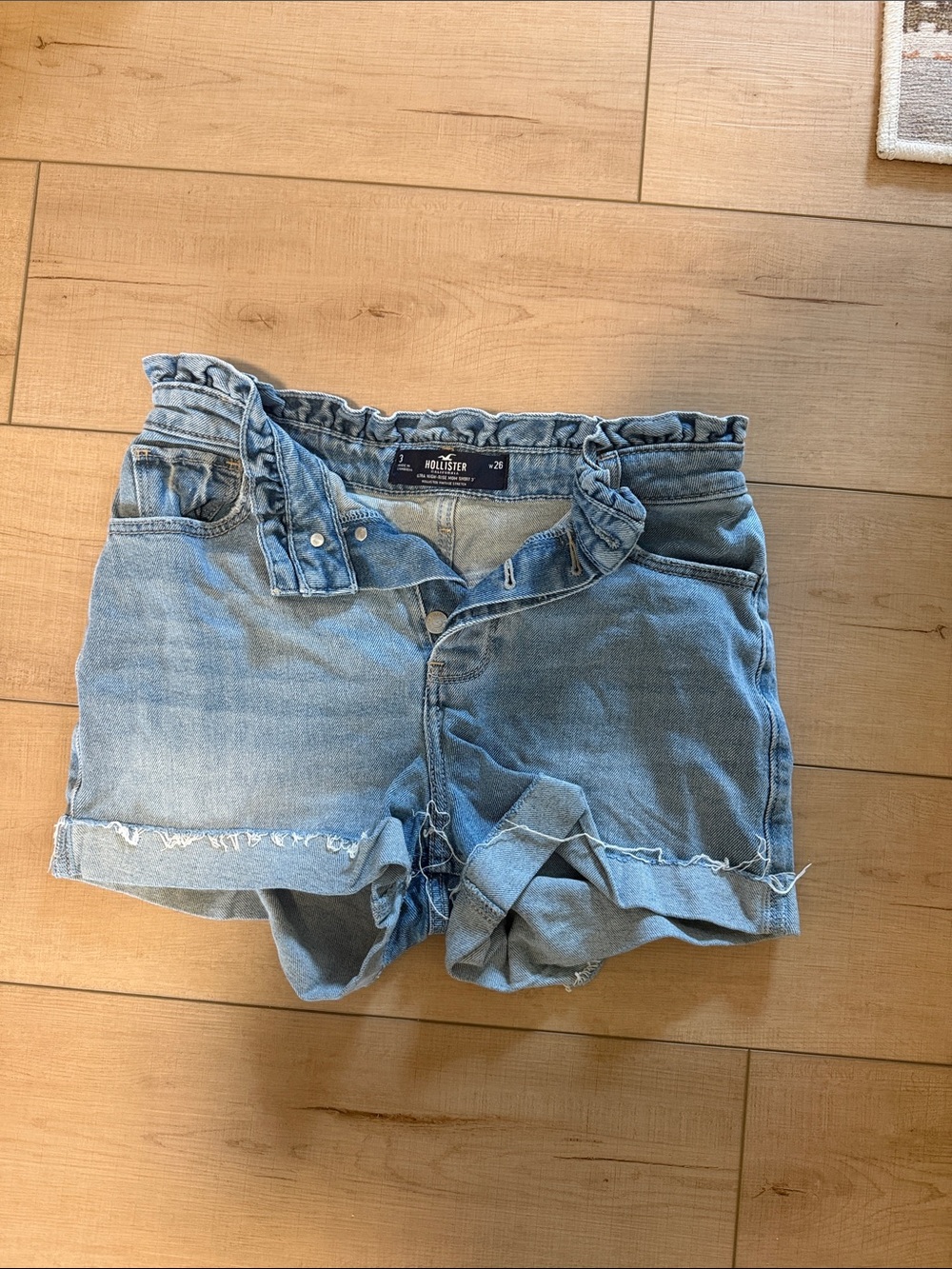 Hollister Light Wash Denim Paperbag Shorts